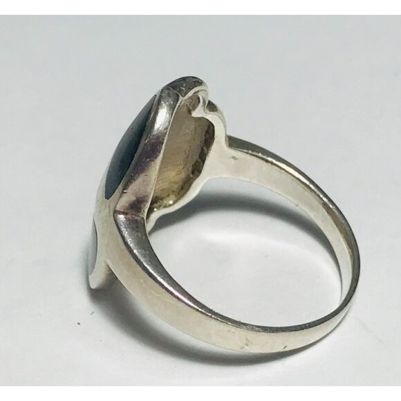 Vintage Sterling Silver Black Onyx Inlay Ring Size 8.5 Estate Jewelry - Picture 5 of 6